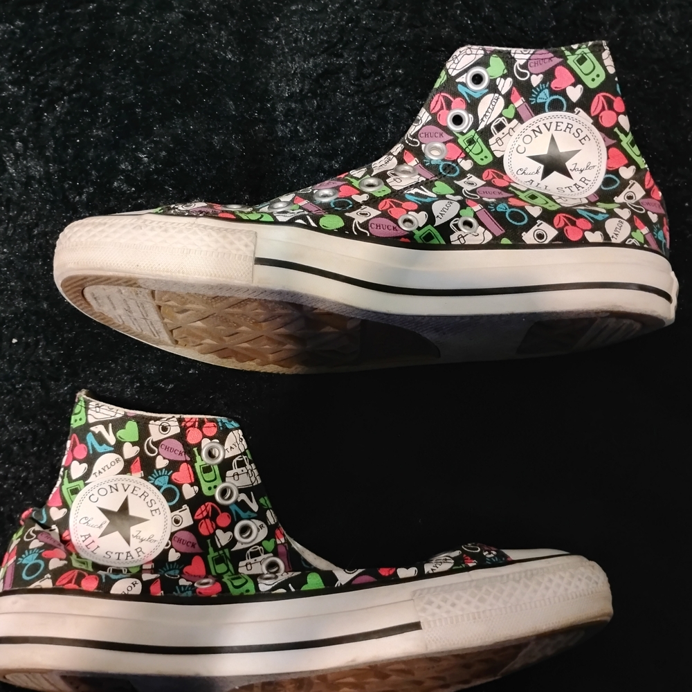 Converse High-Tops with Green and Pink Cartoon Print